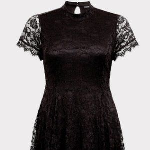 Black Lace High Neck Skater Dress